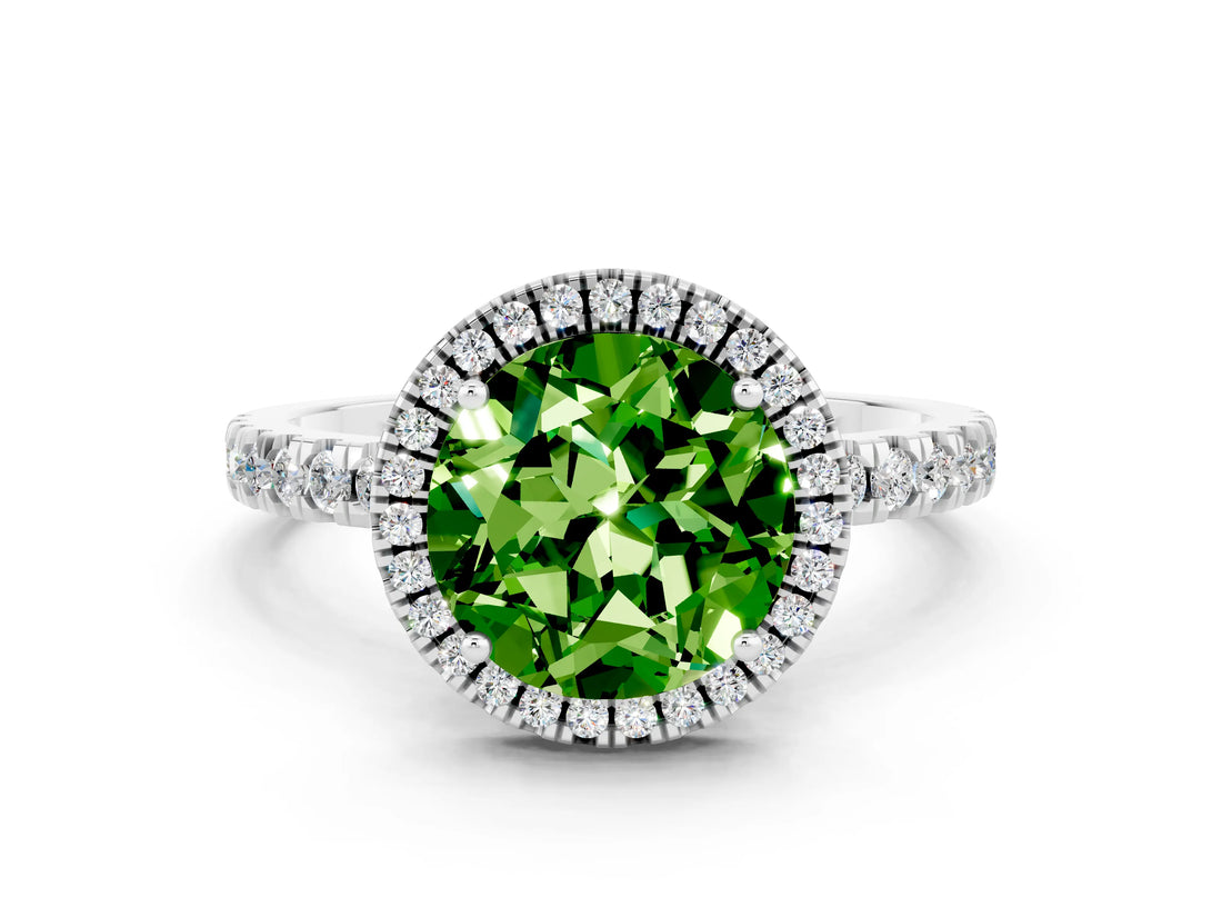 White gold Round Cut Halo Diamond Pave Band with Prong Setting