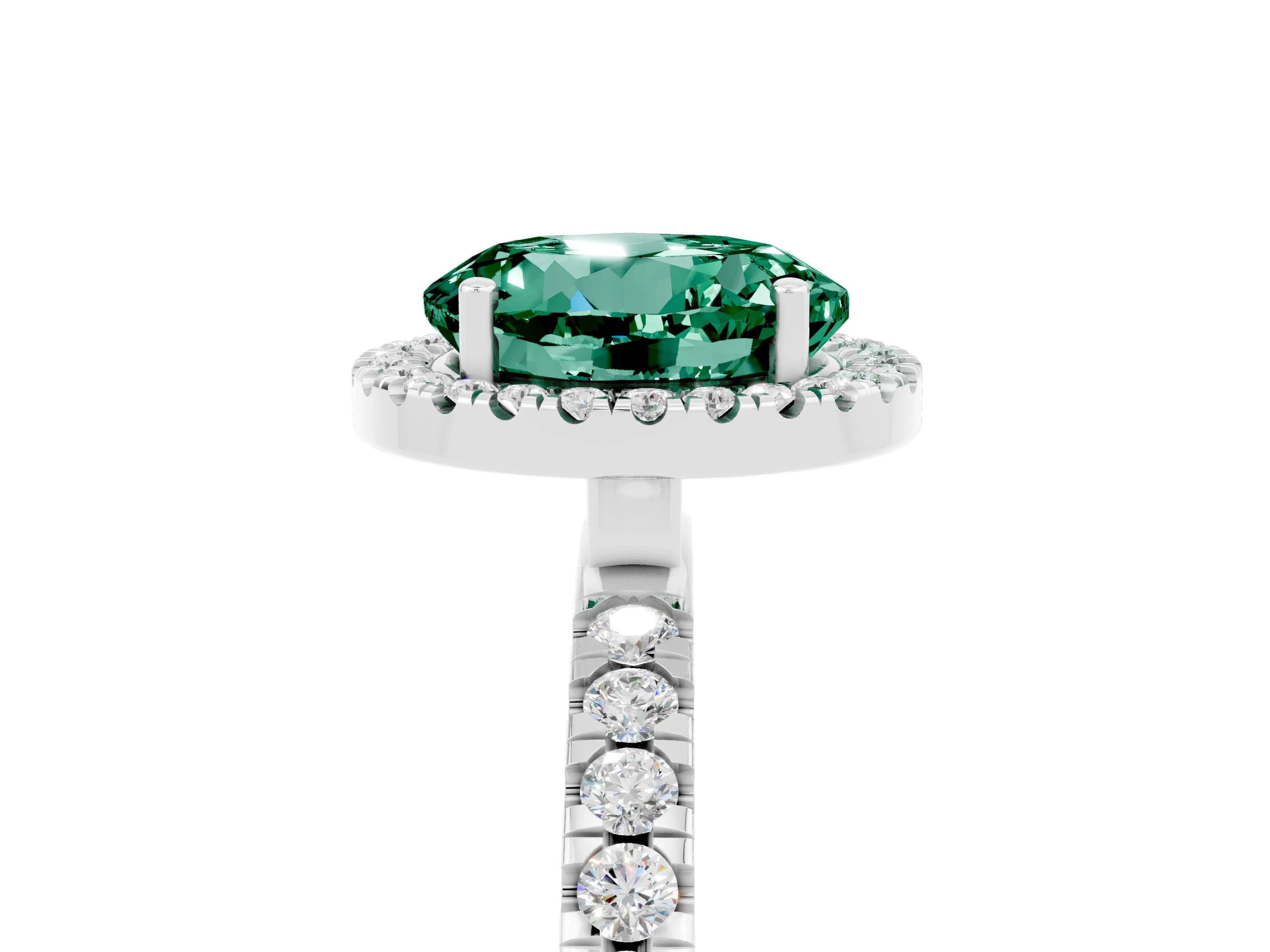 White gold Round Cut Halo Diamond Pave Band with Prong Setting_5