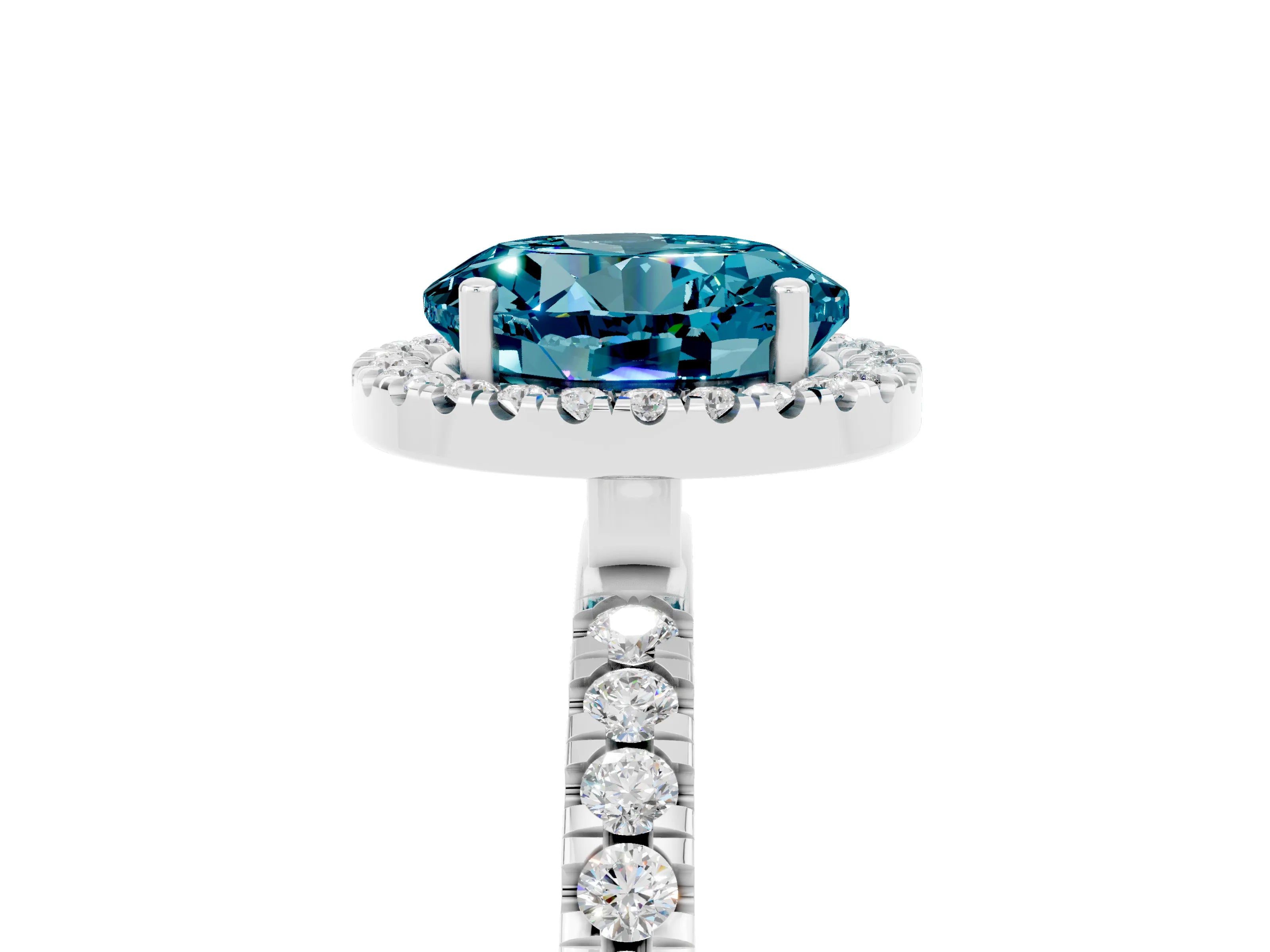 White gold Round Cut Halo Diamond Pave Band with Prong Setting_5