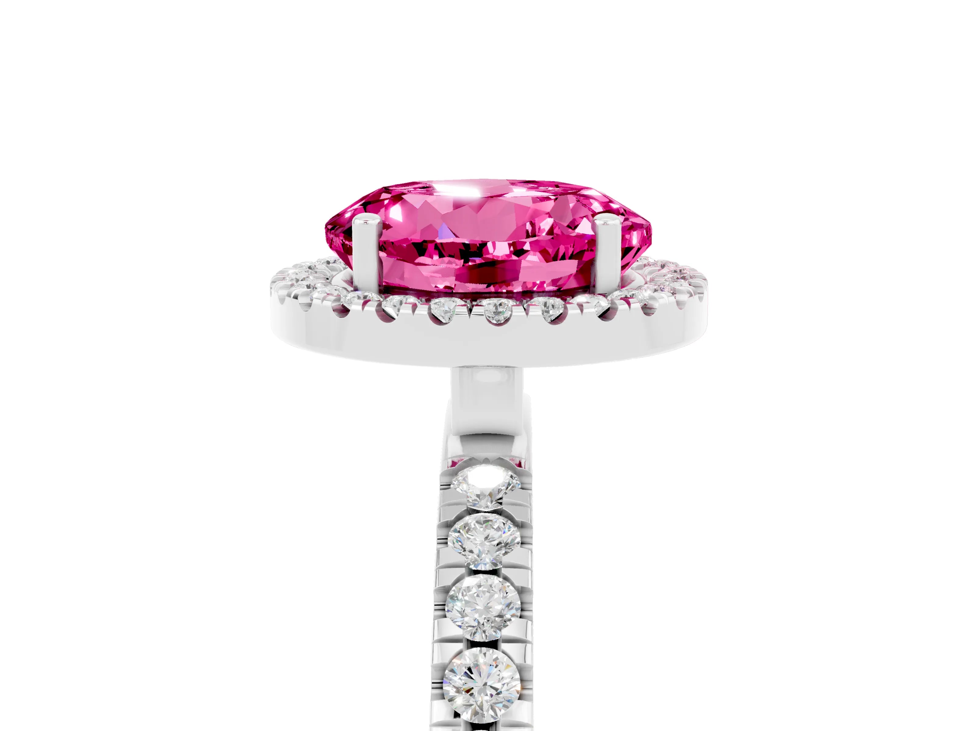 White gold Round Cut Halo Diamond Pave Band with Prong Setting_5