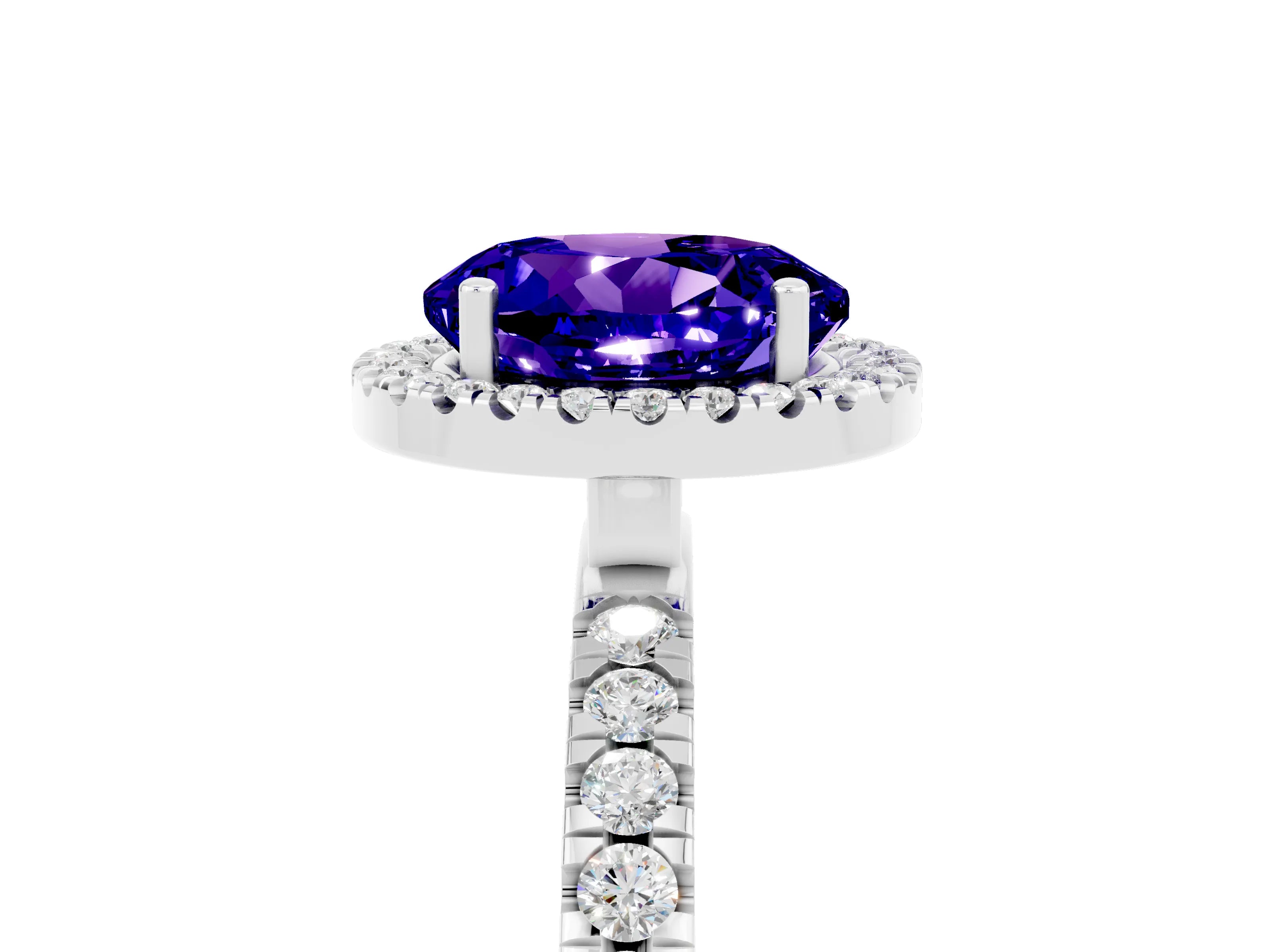 White gold Round Cut Halo Diamond Pave Band with Prong Setting_5