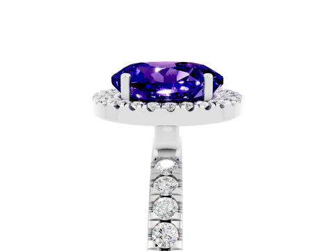 White gold Round Cut Halo Diamond Pave Band with Prong Setting_5