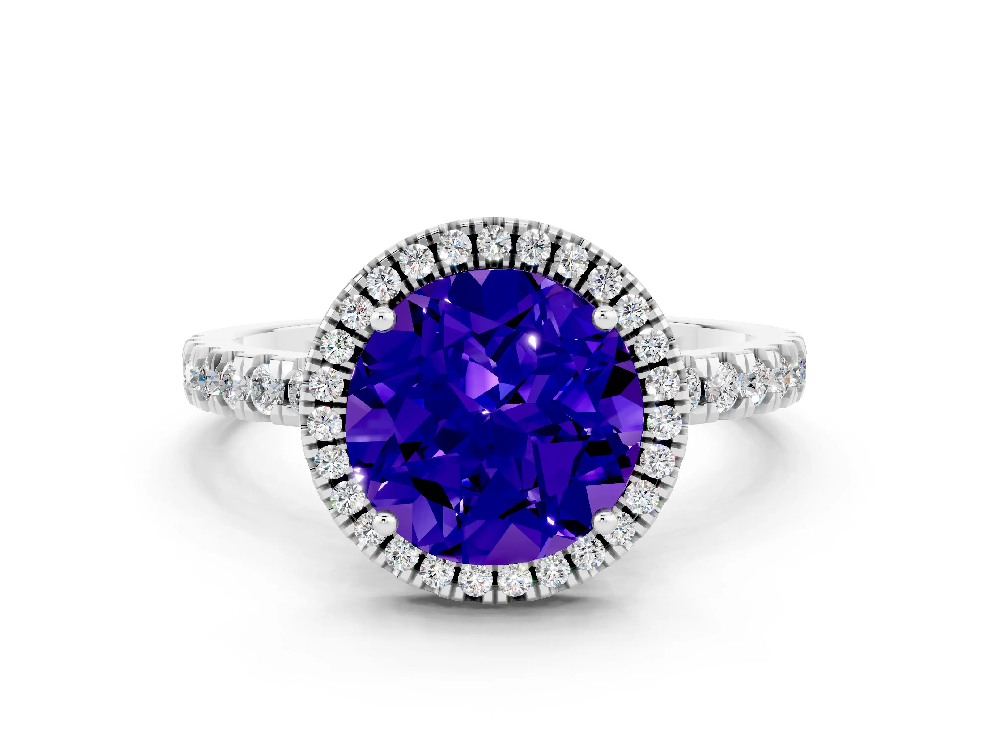 White gold Round Cut Halo Diamond Pave Band with Prong Setting