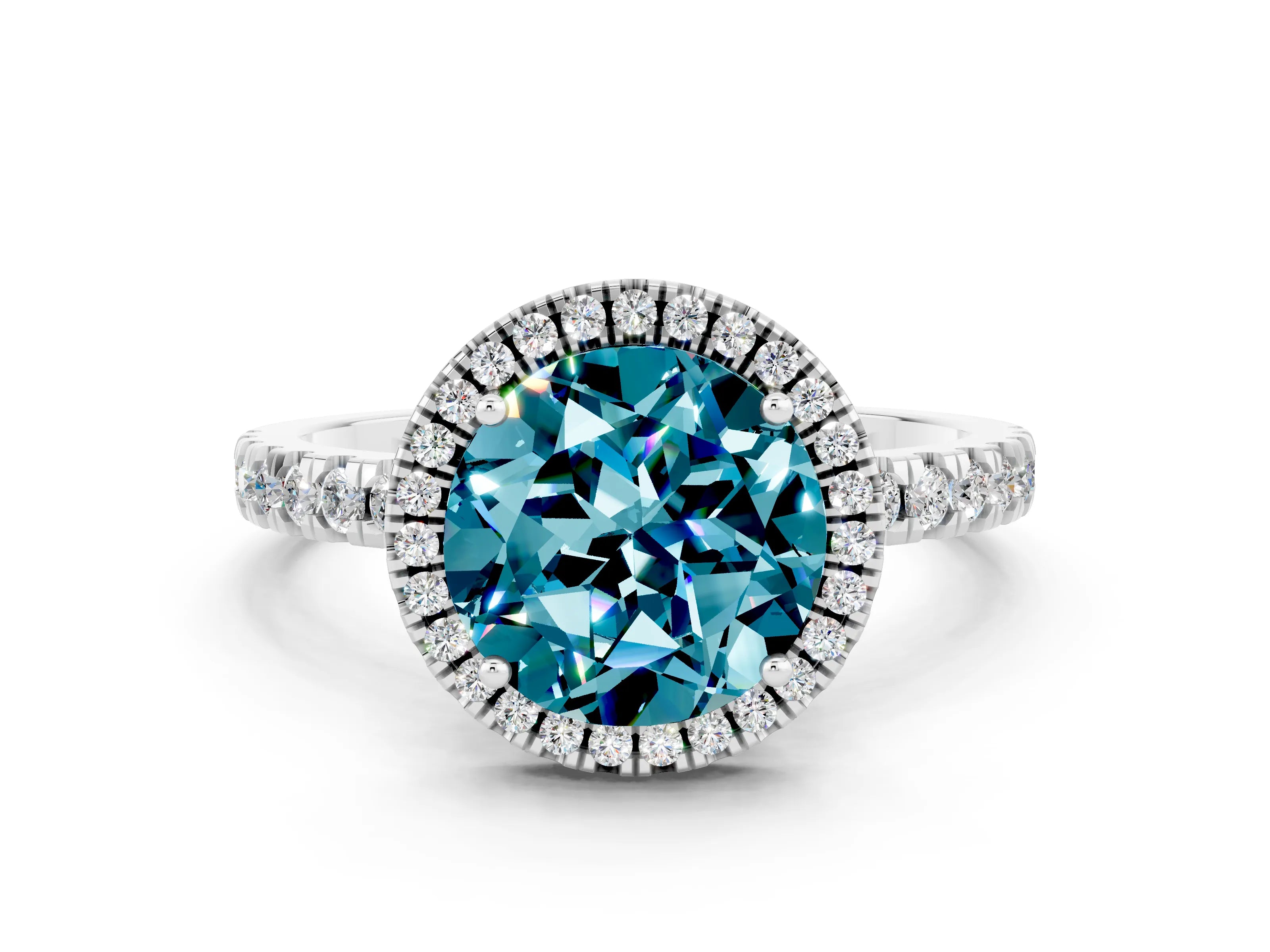 White gold Round Cut Halo Diamond Pave Band with Prong Setting