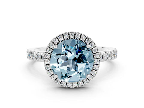 White gold Round Cut Halo Diamond Pave Band with Prong Setting
