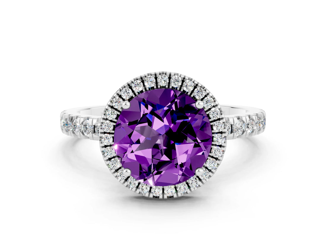 White gold Round Cut Halo Diamond Pave Band with Prong Setting