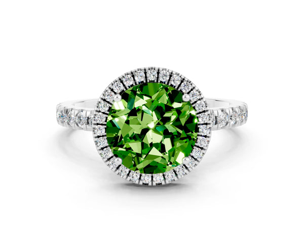 Platinum Round Cut Halo Diamond Pave Band with Prong Setting