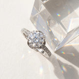 White gold Round Cut Halo Diamond Ring with Channel Set Band and Four-Prong Setting_15