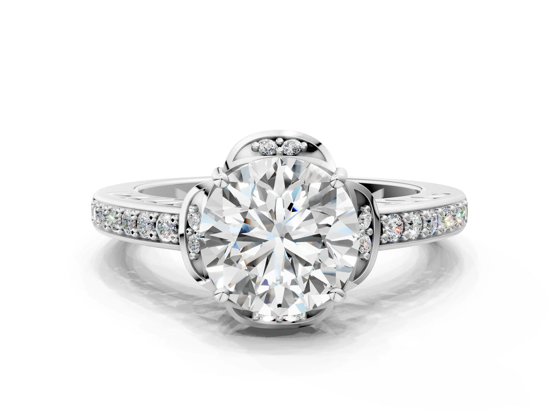 White gold Round Cut Halo Diamond Ring with Channel Set Band and Four-Prong Setting_50