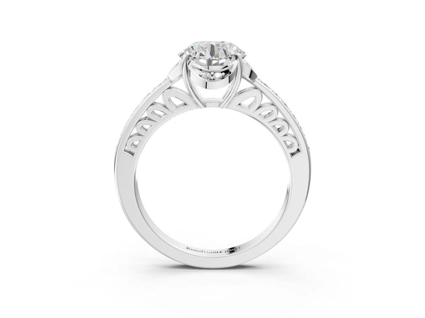 White gold Round Cut Halo Diamond Ring with Channel Set Band and Four-Prong Setting