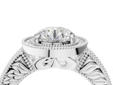 White gold Round Cut Halo Diamond Ring with Pavé Band and Four-Prong Setting_140