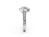 White gold Round Cut Halo Diamond Ring with Pavé Band and Four-Prong Setting_140