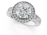 White gold Round Cut Halo Diamond Ring with Pavé Band and Four-Prong Setting_141