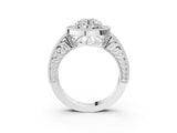 White gold Round Cut Halo Diamond Ring with Pavé Band and Four-Prong Setting_143