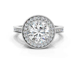 White gold Round Cut Halo Diamond Ring with Pavé Band and Milgrain Prong Setting_32
