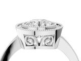 White gold Round Cut Halo Diamond Ring with Pavé Band and Milgrain Prong Setting_36