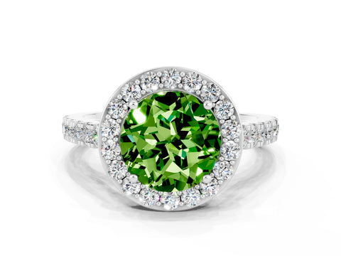 White gold Round Cut Halo Diamond Ring with Pavé Band and Three-Prong Setting_12
