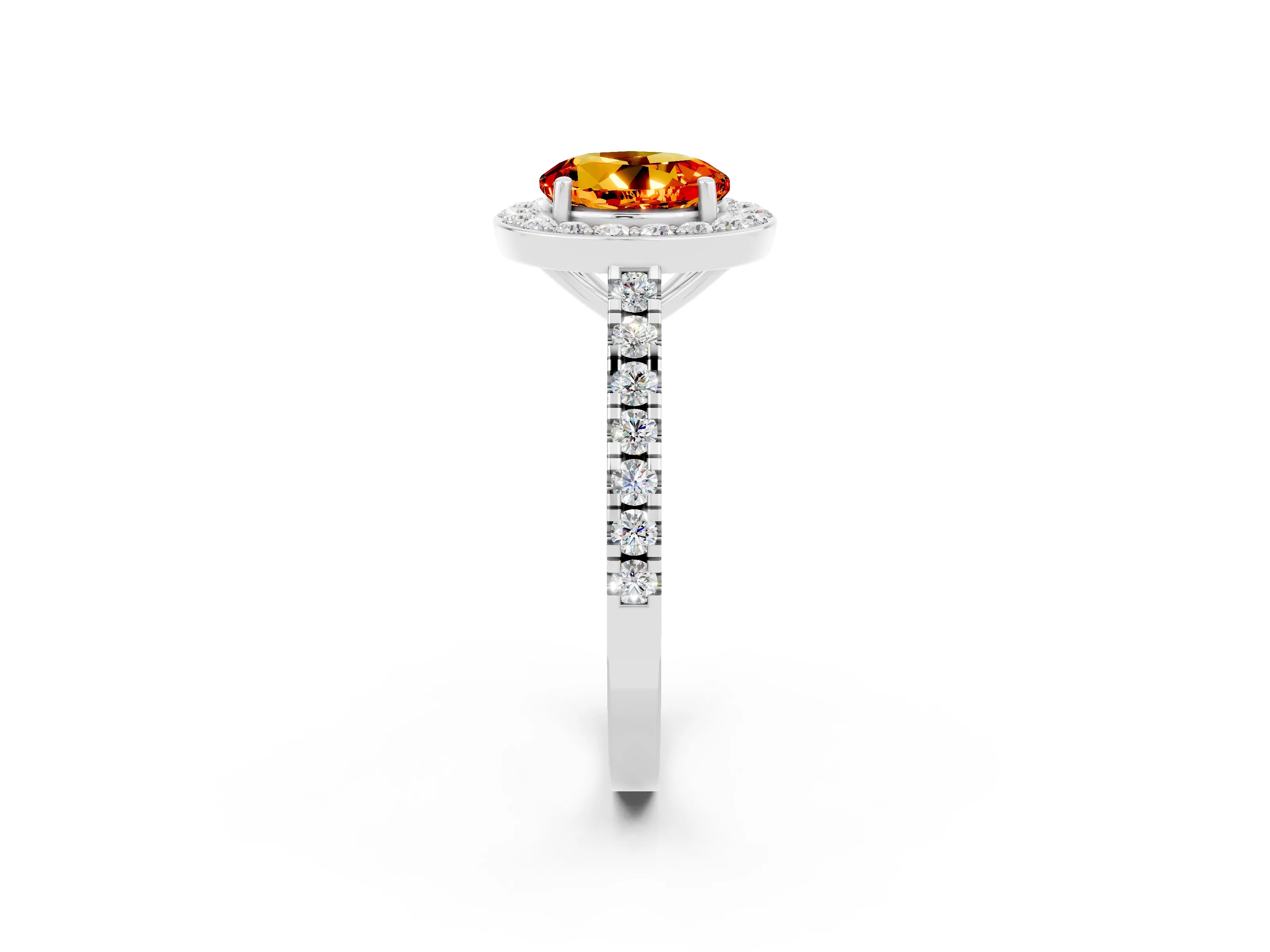 White gold Round Cut Halo Diamond Ring with Pavé Band and Three-Prong Setting_14
