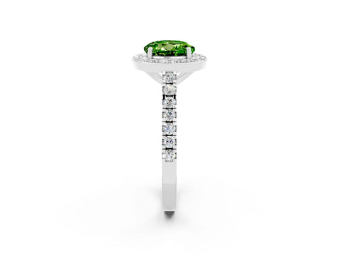 White gold Round Cut Halo Diamond Ring with Pavé Band and Three-Prong Setting_14