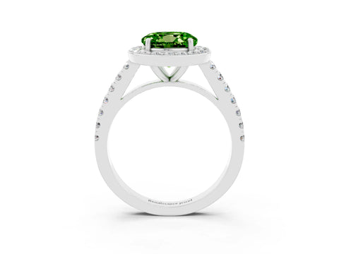 White gold Round Cut Halo Diamond Ring with Pavé Band and Three-Prong Setting_15