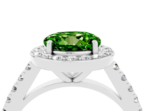 White gold Round Cut Halo Diamond Ring with Pavé Band and Three-Prong Setting_16