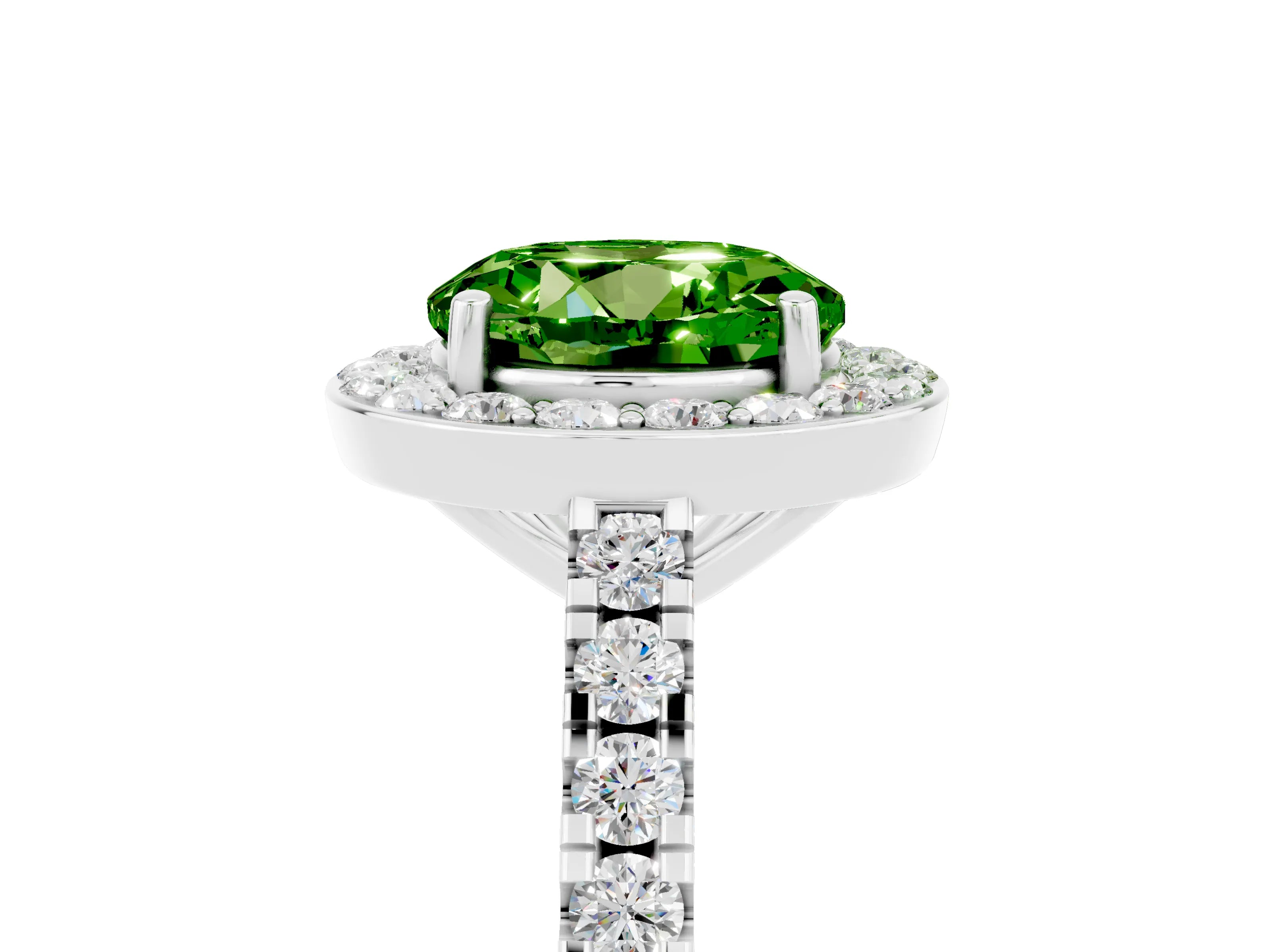 White gold Round Cut Halo Diamond Ring with Pavé Band and Three-Prong Setting_17