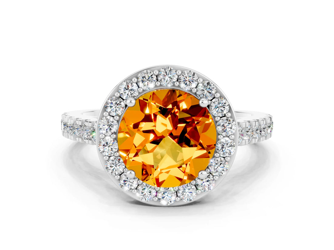 White gold Round Cut Halo Diamond Ring with Pavé Band and Three-Prong Setting_18