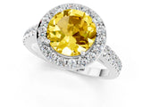 White gold Round Cut Halo Diamond Ring with Pavé Band and Three-Prong Setting_1