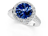 White gold Round Cut Halo Diamond Ring with Pavé Band and Three-Prong Setting_1
