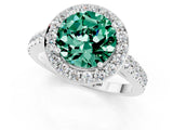 White gold Round Cut Halo Diamond Ring with Pavé Band and Three-Prong Setting_1
