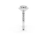 White gold Round Cut Halo Diamond Ring with Pavé Band and Three-Prong Setting_2
