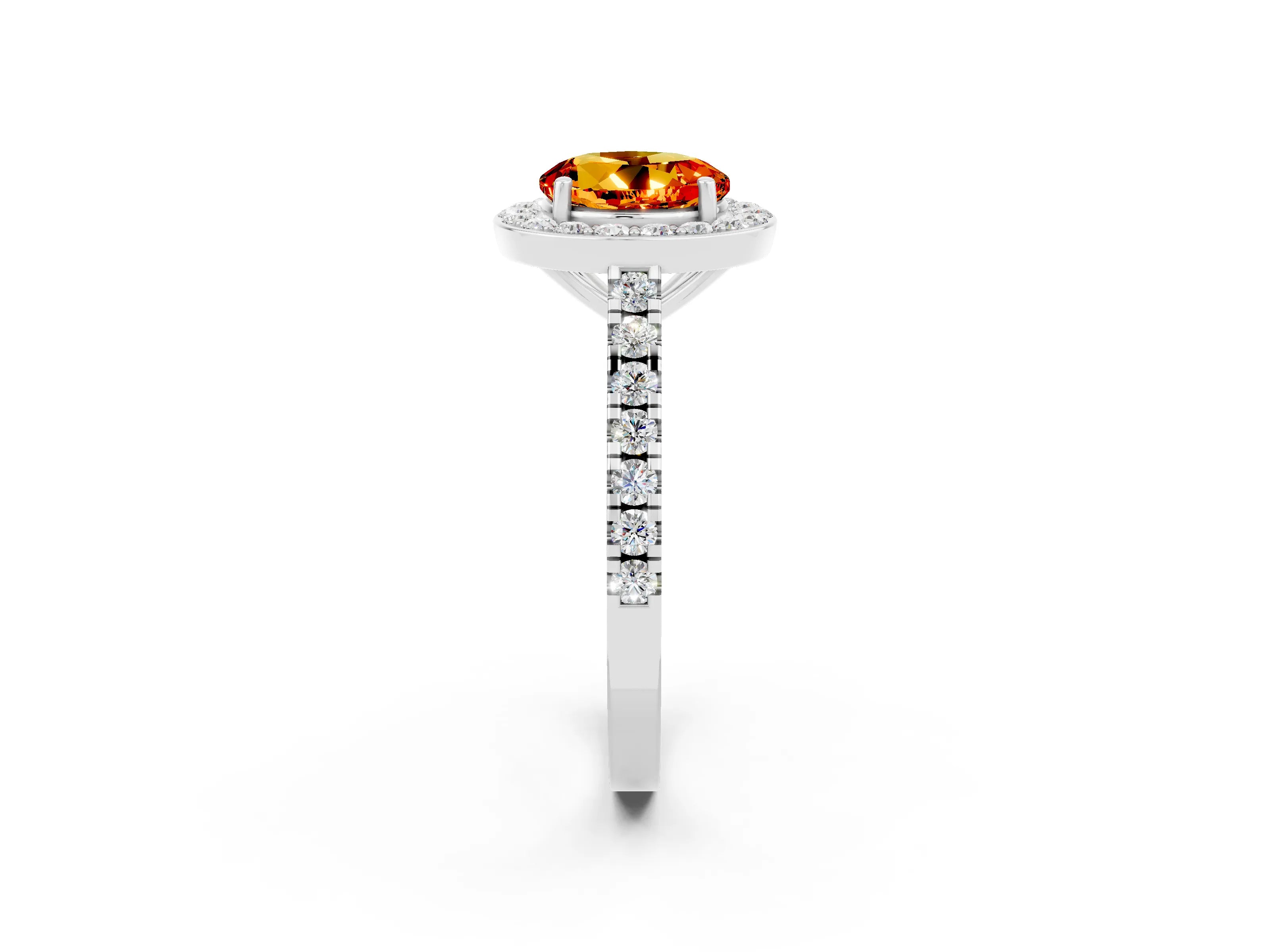 White gold Round Cut Halo Diamond Ring with Pavé Band and Three-Prong Setting_20