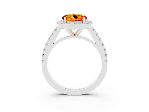 White gold Round Cut Halo Diamond Ring with Pavé Band and Three-Prong Setting_21