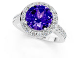 White gold Round Cut Halo Diamond Ring with Pavé Band and Three-Prong Setting_22