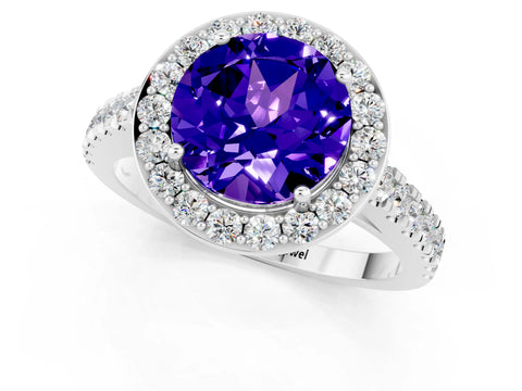 White gold Round Cut Halo Diamond Ring with Pavé Band and Three-Prong Setting_22