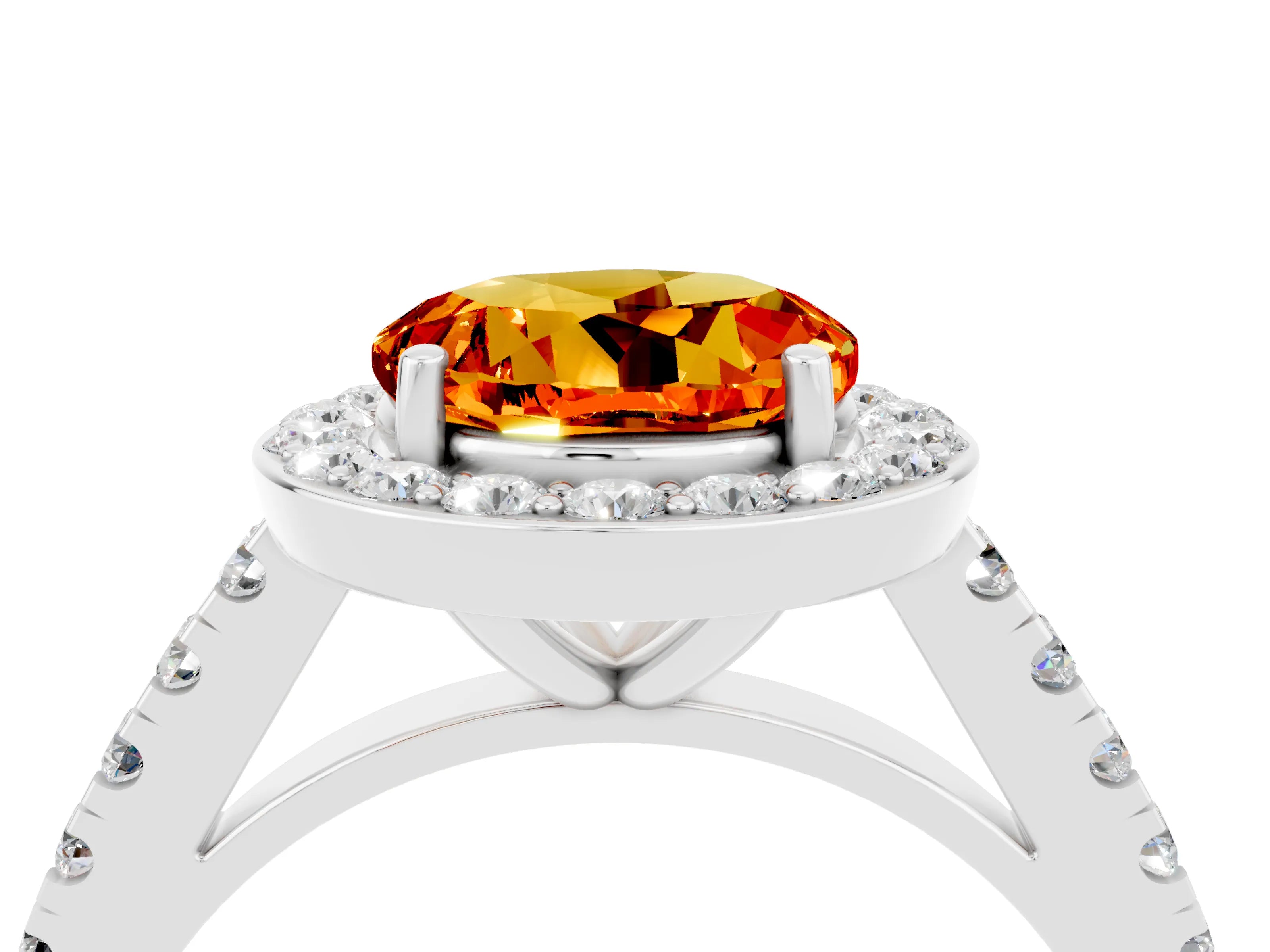 White gold Round Cut Halo Diamond Ring with Pavé Band and Three-Prong Setting_22