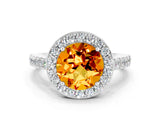 White gold Round Cut Halo Diamond Ring with Pavé Band and Three-Prong Setting_24