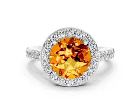 White gold Round Cut Halo Diamond Ring with Pavé Band and Three-Prong Setting_24