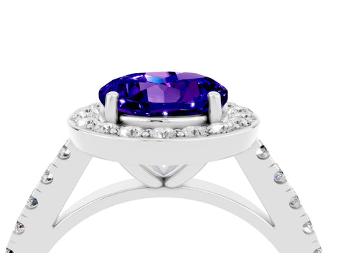 White gold Round Cut Halo Diamond Ring with Pavé Band and Three-Prong Setting_25