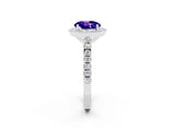 White gold Round Cut Halo Diamond Ring with Pavé Band and Three-Prong Setting_26