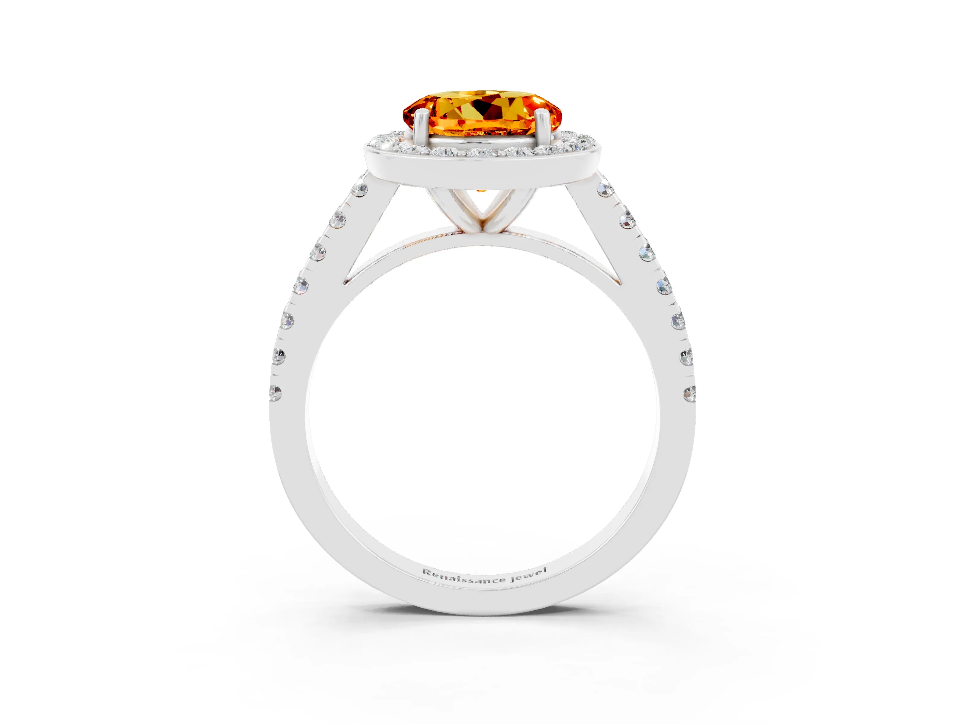 White gold Round Cut Halo Diamond Ring with Pavé Band and Three-Prong Setting_27