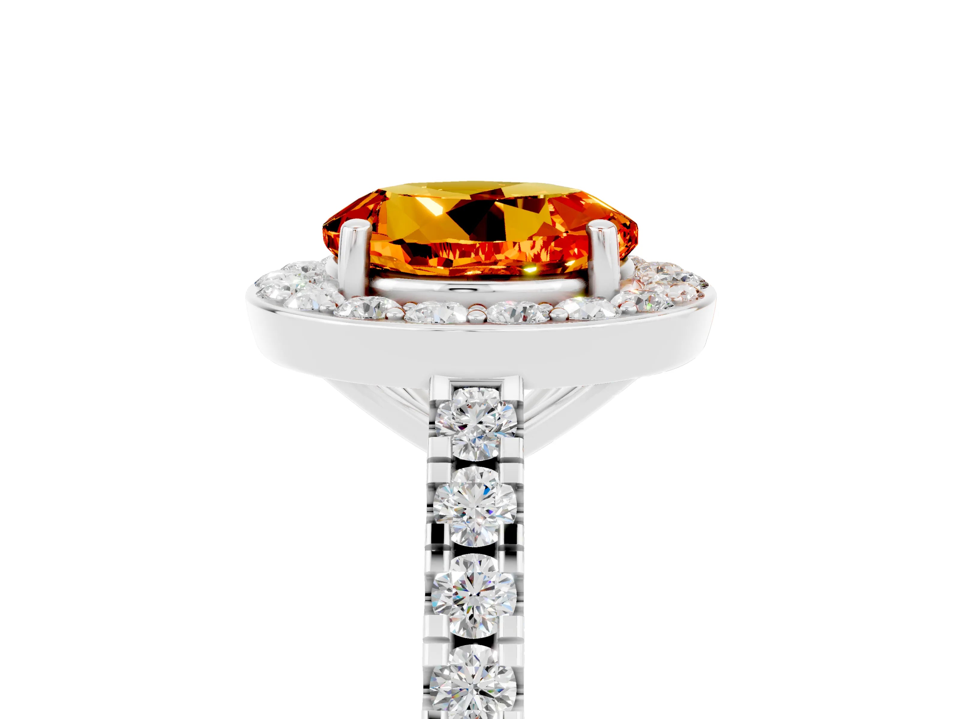 White gold Round Cut Halo Diamond Ring with Pavé Band and Three-Prong Setting_27