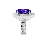 White gold Round Cut Halo Diamond Ring with Pavé Band and Three-Prong Setting_29