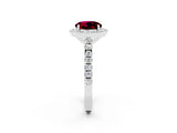 White gold Round Cut Halo Diamond Ring with Pavé Band and Three-Prong Setting_2