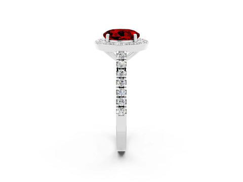 White gold Round Cut Halo Diamond Ring with Pavé Band and Three-Prong Setting_2