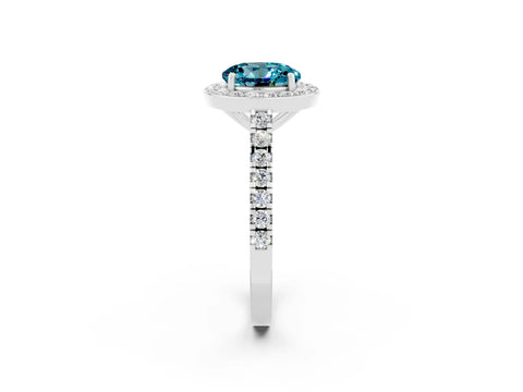 White gold Round Cut Halo Diamond Ring with Pavé Band and Three-Prong Setting_2