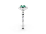 White gold Round Cut Halo Diamond Ring with Pavé Band and Three-Prong Setting_2