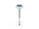 White gold Round Cut Halo Diamond Ring with Pavé Band and Three-Prong Setting_2