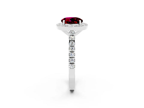 White gold Round Cut Halo Diamond Ring with Pavé Band and Three-Prong Setting_2