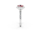 White gold Round Cut Halo Diamond Ring with Pavé Band and Three-Prong Setting_2